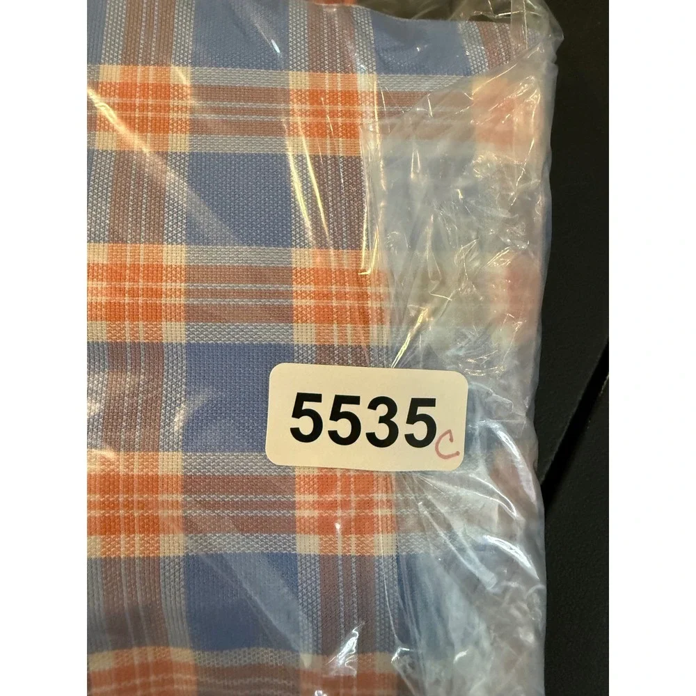 Jos. A. Bank Men L Button Down Shirt Blue Orange Plaid Wrinkle Free Tailored Fit